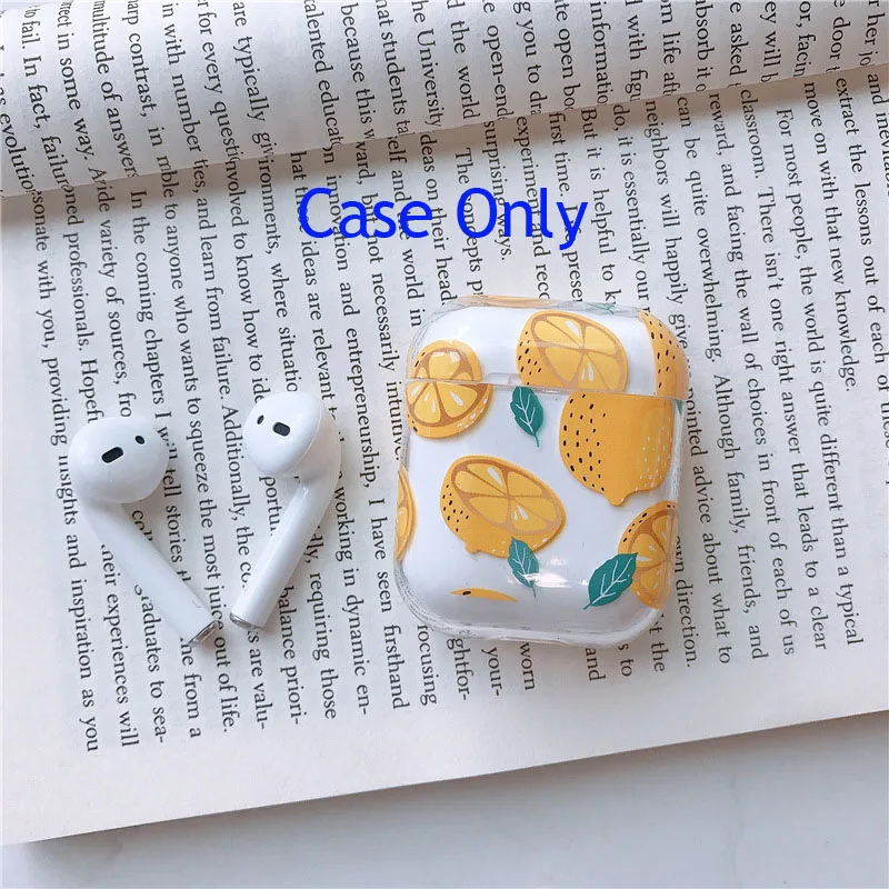 lemon Для AirPods чехол лимон, клубника милый жесткий пластик беспроводной Bluetooth наушники чехол s для Apple Airpods 2 крышка Funda Мода - Цвет: lemon