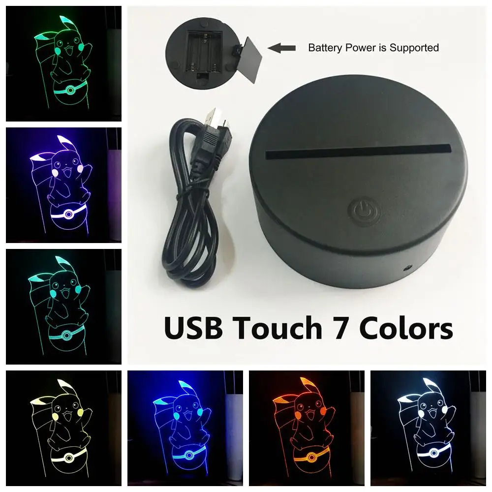 Touch One 7 Color Горячая Пикачу светодиодный светильник ночник Покемон книга светильник мультфильм RGB 7 цветов вспышка мини USB переключатель 3D иллюзия настольная лампа детский подарок - Испускаемый цвет: Touch One 7 Color