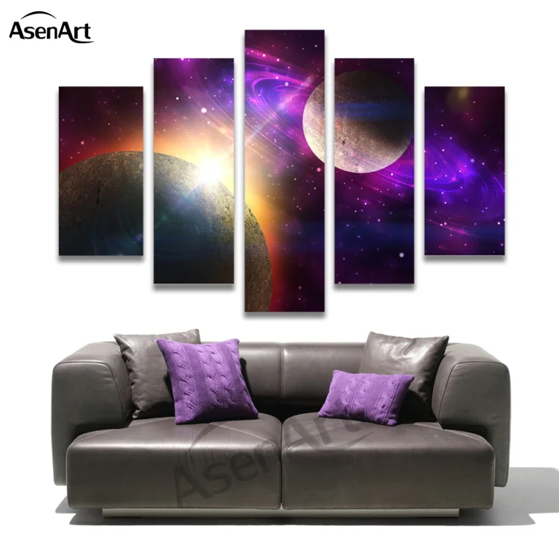 5 панельных картин фантастическая звезда космическое пространство Современная