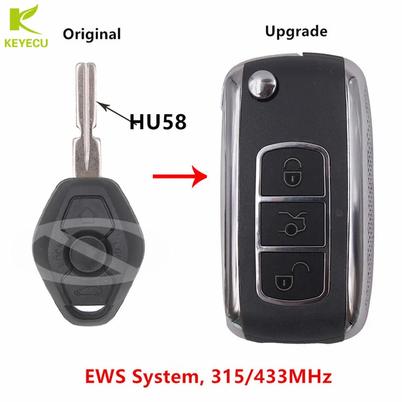 

KEYECU Replacement Upgrade Remote Car Flip Key for BMW EWS System 315MHz/433MHz for X3 X5 Z3 Z4 1/3/5/7 Series with HU58