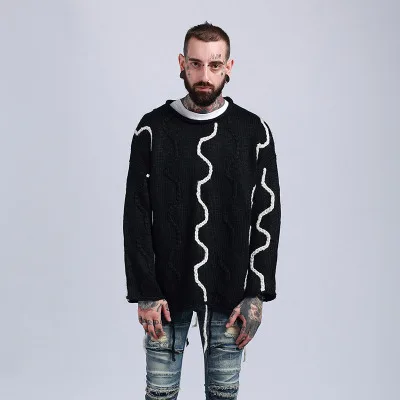 Повседневный мужской свитер в стиле стимпанк с круглым вырезом свободная