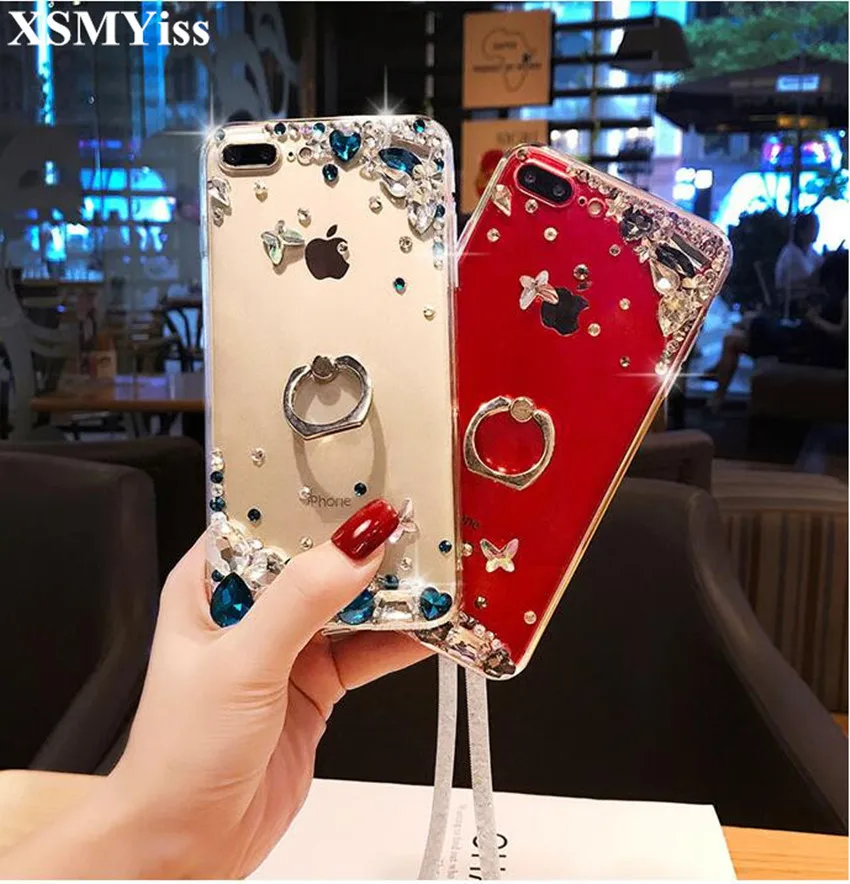 

For SamsungA3 A5 A7 2017 A9 A8 A6 PLUS A50 A70 A80 A51 A71 Luxury Bling Rhinestone Diamond Crystal Ring Stand Soft Phone Case