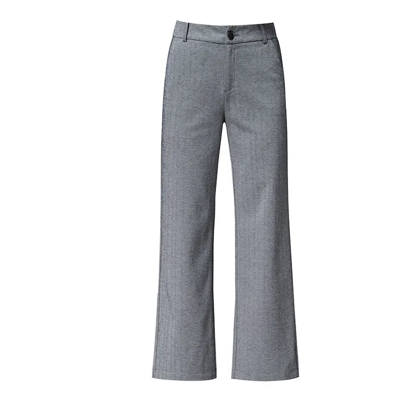Женские прямые брюки в полоску на молнии с высокой талией Серые Широкие офисные