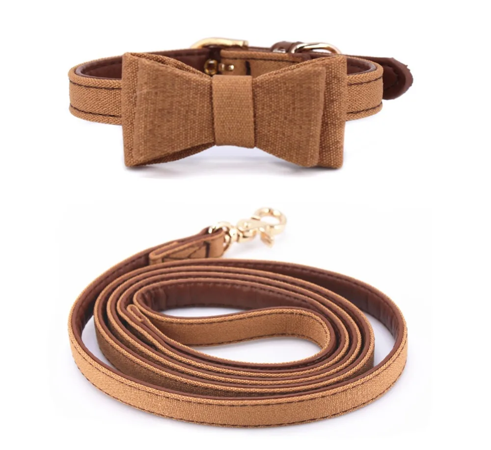 Милый льняной и кожаный ошейник для кошек всех маленьких средних собак 3 вида