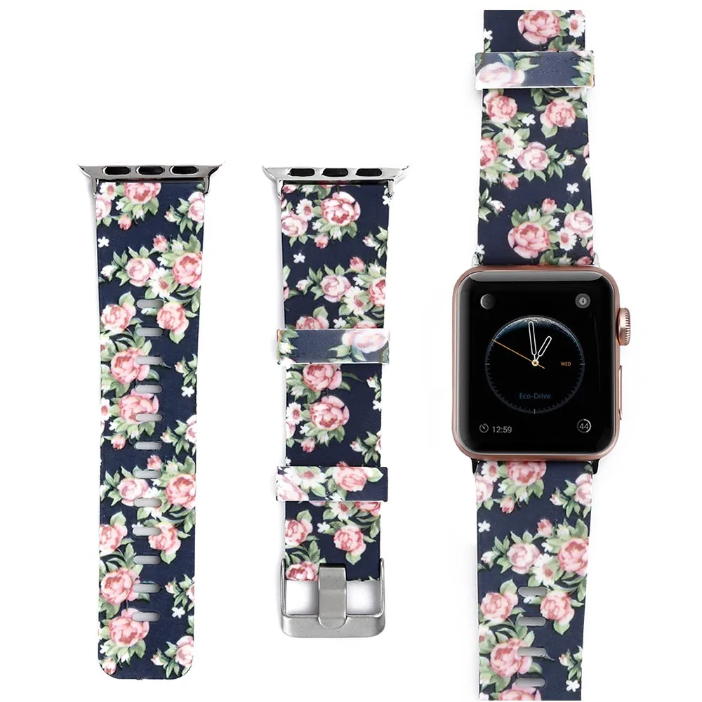 B Цветочные полосы для Apple watch Series 5 4 3 2 1 40 мм 44 мм силиконовый ремешок с принтом для iWatch Series 4 3 2 38 мм 42 мм - Цвет ремешка: B