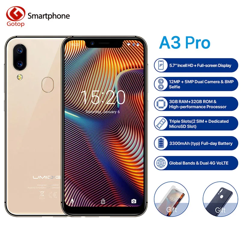 UMIDIGI A3 Pro глобальная лента 5 7 &quot19:9 полноэкранный смартфон 3 ГБ + 16 GB/32 GB Quad core Android 8 1