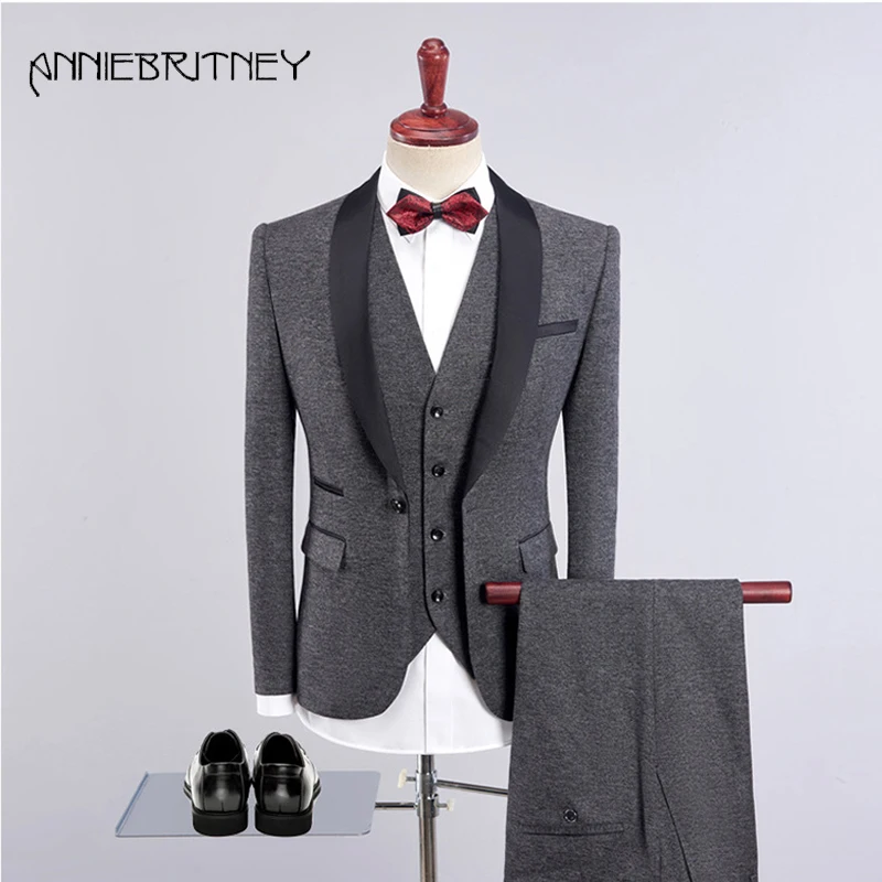 Новые реальные фотографии мужские свадебные костюмы Slim Fit 3 шт смокинг жениха двубортный Лучший мужской костюм в деловом стиле