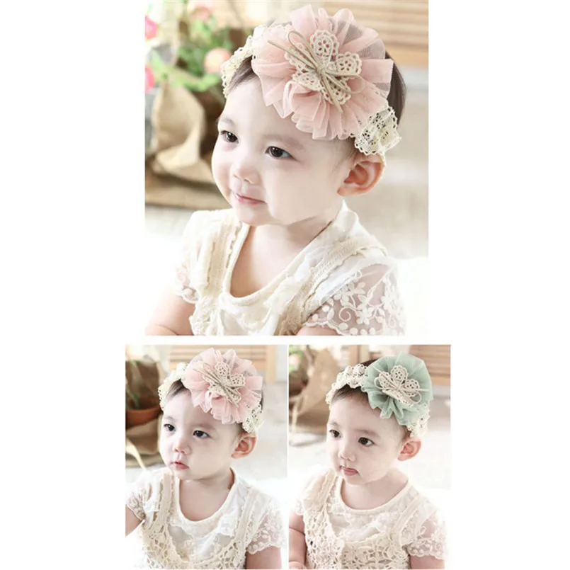 Headwear Baby girls hairbnand Kids Flowers Headband Lace Bow Hair Wear Hairband Ribbon Bebes acessorios #4A30 | Детская одежда и