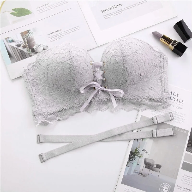ETOSELL Drawstring бюстгальтер-Пушап Женский сексуальные цветочные кружева нижнее белье с подкладками «Невидимые» Бюстгальтеры Вернуться Закрытие кружева бюстгальтер
