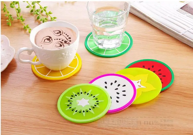 

Colorful Jelly Color Fruit Shape Coasters Creative Skid Insulation Silicone Gel Cup Mat Pad Hot Drink Holder Drop