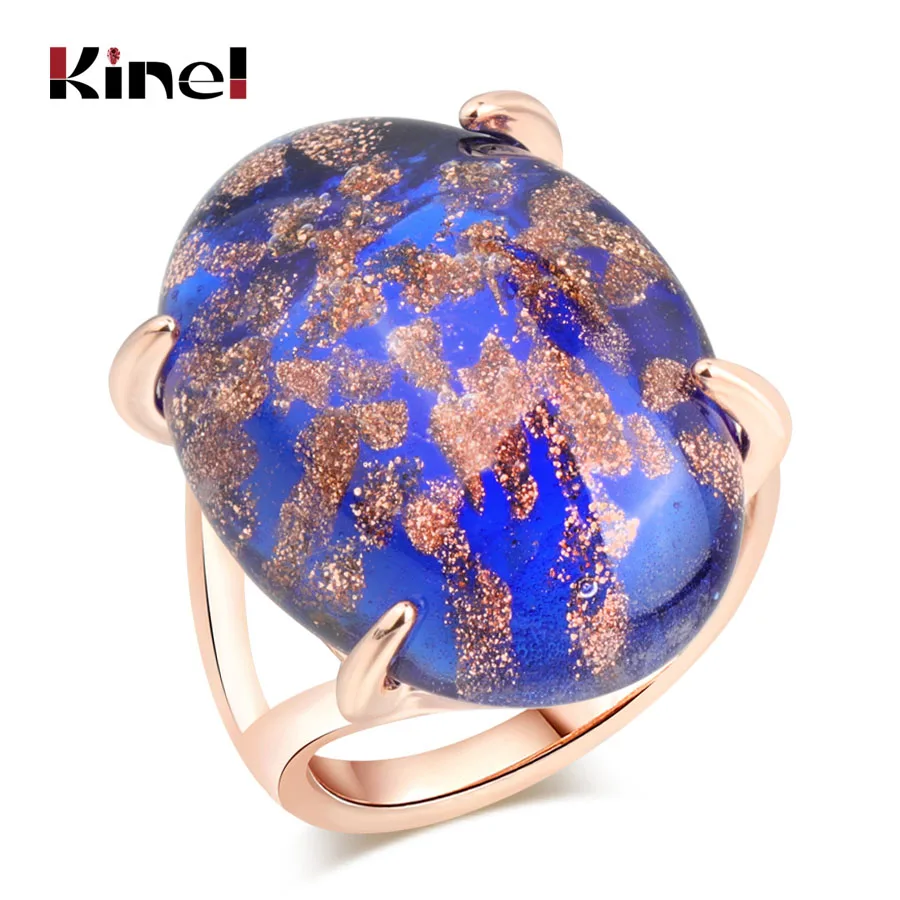 Blue Kinel, Хит, Прямая поставка, роскошное кольцо с синим натуральным камнем, розовое золото, модные свадебные украшения, 7 цветов на выбор, вечерние, подарок, новинка - Цвет основного камня: Blue