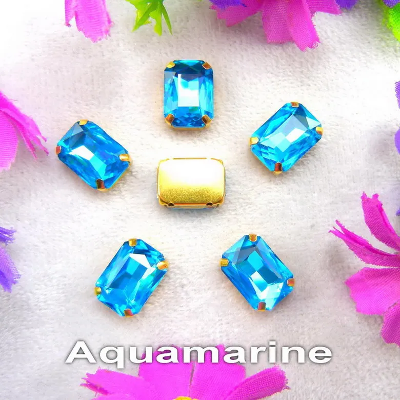 A8 Aquamarine Стекло Кристалл золото коготь настройки 7 размеров различные цвета прямоугольной формы Пришивные Кристаллы Стразы Бисер для одежды ремесленные diy - Цвет: A8 Aquamarine