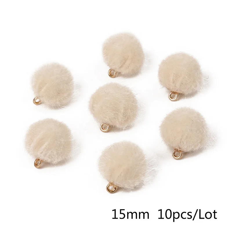 ivory Продукт мода мех покрытый шар бусы украшение кулон для DIY серьги ожерелье изготовление милые ювелирные изделия 10 шт./лот - Окраска металла: ivory