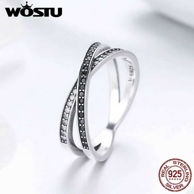 WOSTU 100% Стерлинговое Серебро 925 пробы черное скрещенное кольцо на палец для женщин