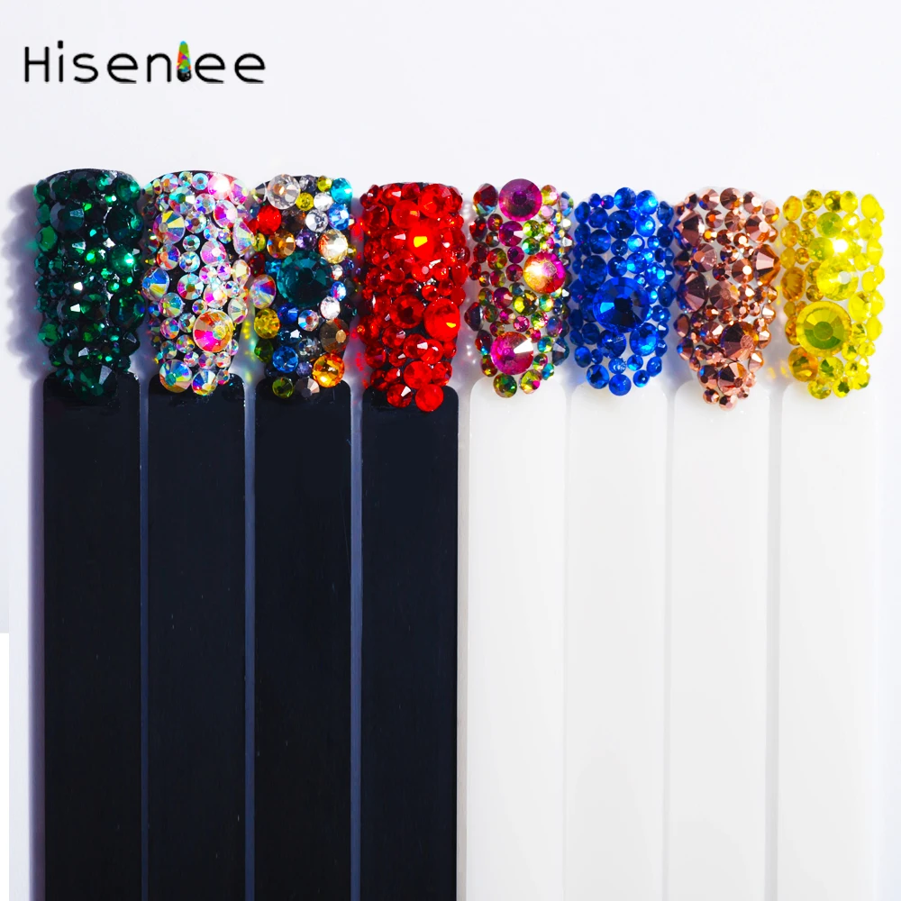 Hisenlee, 1000 шт, SS4-SS30, разные размеры, стразы с кристаллами, 15 цветов, для дизайна ногтей, стразы с блестками, шпильки для ногтей, художественные украшения