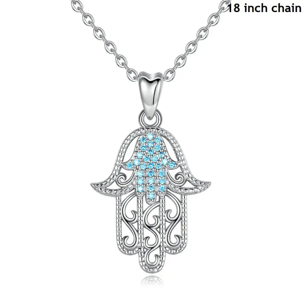 Pendant with 18chain Authentic EUDORA, серебро 925 пробы, подвеска Фатима Хамаса, ожерелье с синим фианитом, очаровательное серебро 925, оригинальные ювелирные изделия D366 - Окраска металла: Pendant with 18chain