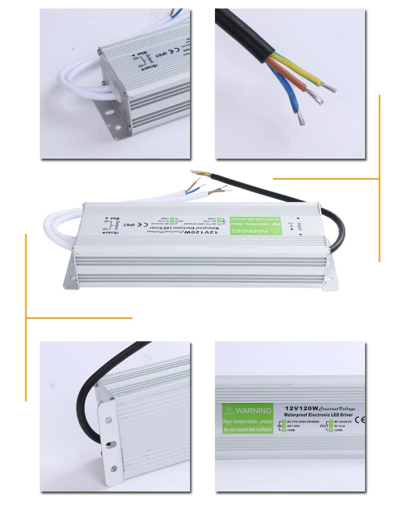 AC110V-220V к источнику питания DC12V 10W 20W 30W 50W 80W 100W IP67 Водонепроницаемый светодиодный