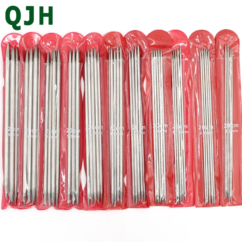 

QJH NEW 11sets 55PCS of 20cm Straight Stainless Steel Double Pointed Sweater Crochet Knitting Needles 2.0mm-6.5mm (Silver)