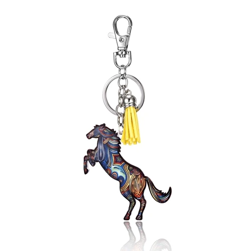 Running Horse RINHOO акриловый Печатный брелок в виде цветка бабочки змея лошадь кошка собака свинья слон кисточки брелоки для женщин брелоки с животными - Цвет: Running Horse