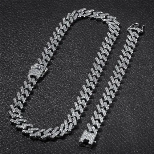 Necklace Bracelet 4 В стиле «хип-хоп» 15 мм Bling льдом с украшением в виде кристаллов в Кубинском стиле ограненные Стразы Майами Циркон Для мужчин с кулонами браслет для Для мужчин ювелирные изделия 8/16/18/20/24in - Окраска металла: Necklace Bracelet 4