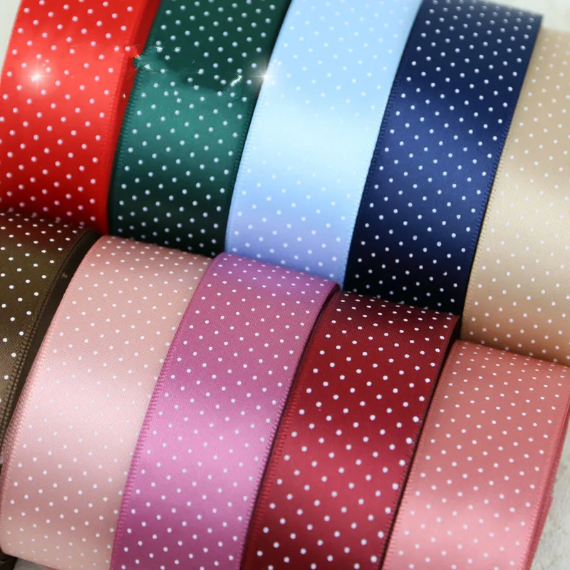 Атласная лента с принтом в горошек 25 мм 2 м/лот|ribbon love|satin ribbonprinted satin ribbon |