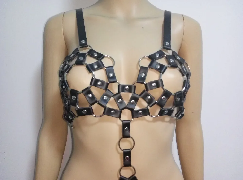 New Fashion Leather Style WRB970 Harness Bondage Beach Bra Chain Collar Goth Choker Necklace Jewelry Accessories | Украшения и