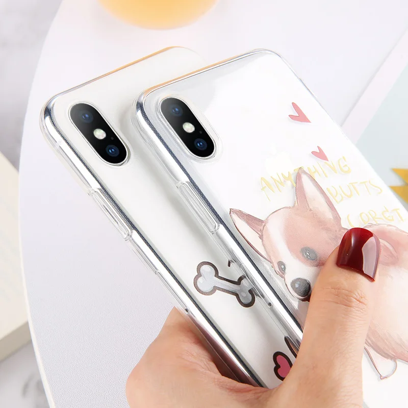 USLION Transparent Funny Dog Cases Cover For iPhone X XS XR Xs Max Love Heart Soft TPU Clear Phone Case 6 6s 7 8 Plus |