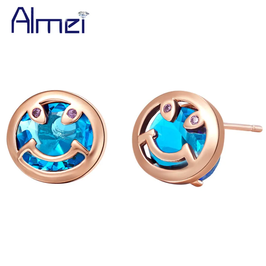 Недорогие серебряные серьги-гвоздики Almei 15% новые серьги с круглыми синими