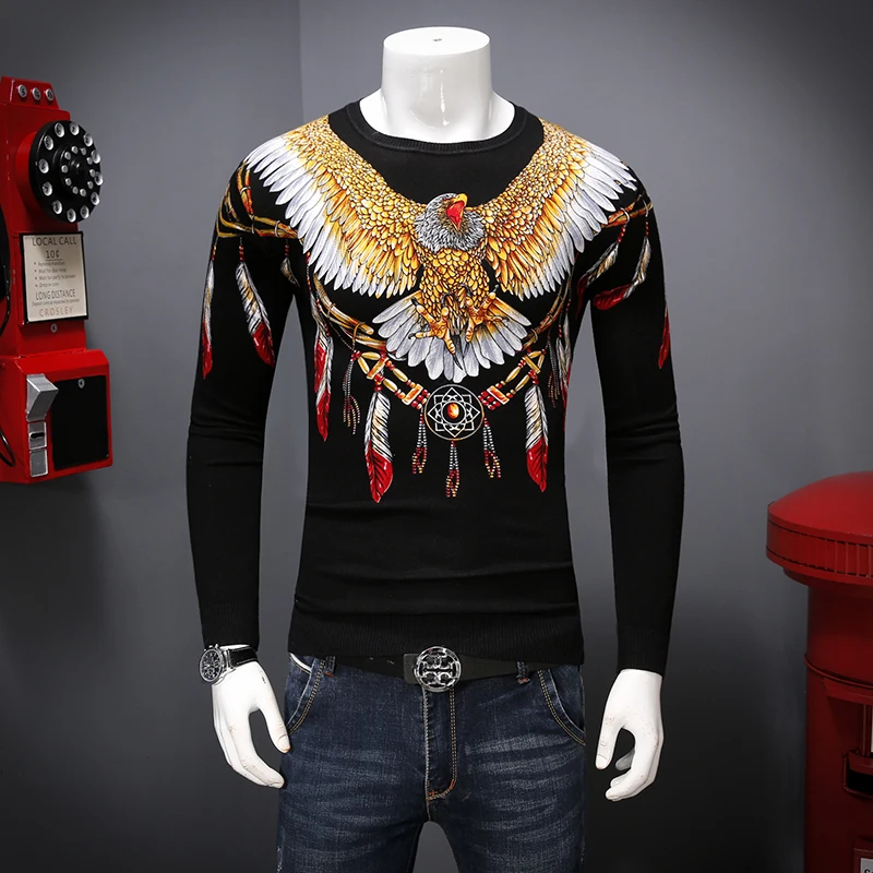 Креативный Модный пуловер с 3D принтом орла и перьев осенний свитер новинка 2018
