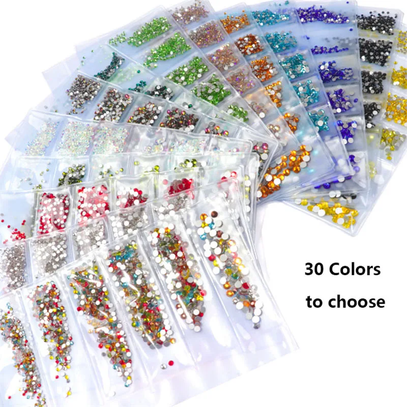 30 Цвета 6 размеров Mix Nail Стразы ss4 ss12 3D ногтей изысканные драгоценные камни