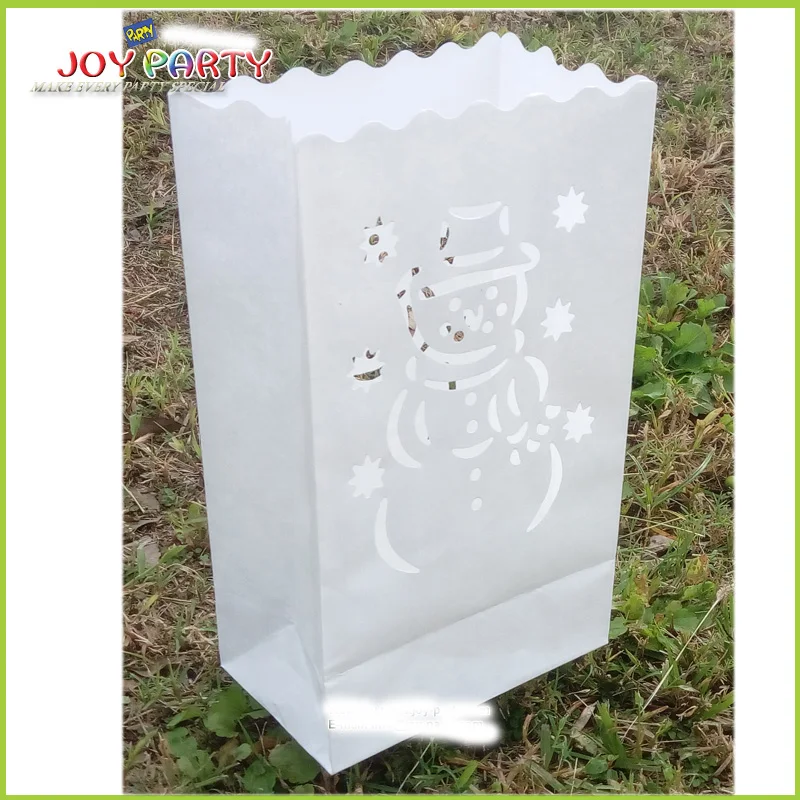 

100pcs/lot 16*9*26cm white Christmas Snowman Candle Paper Bag Luminaries decorative Christmas