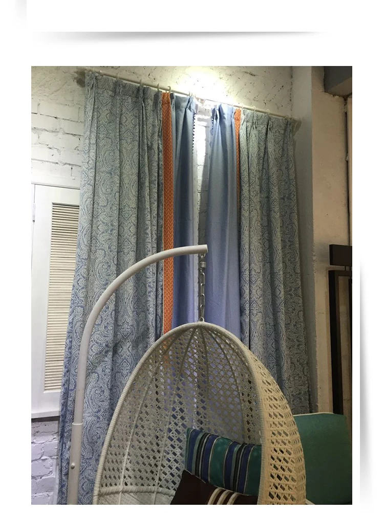 Голубые шторы из натурального хлопка и льна по индивидуальному заказу в