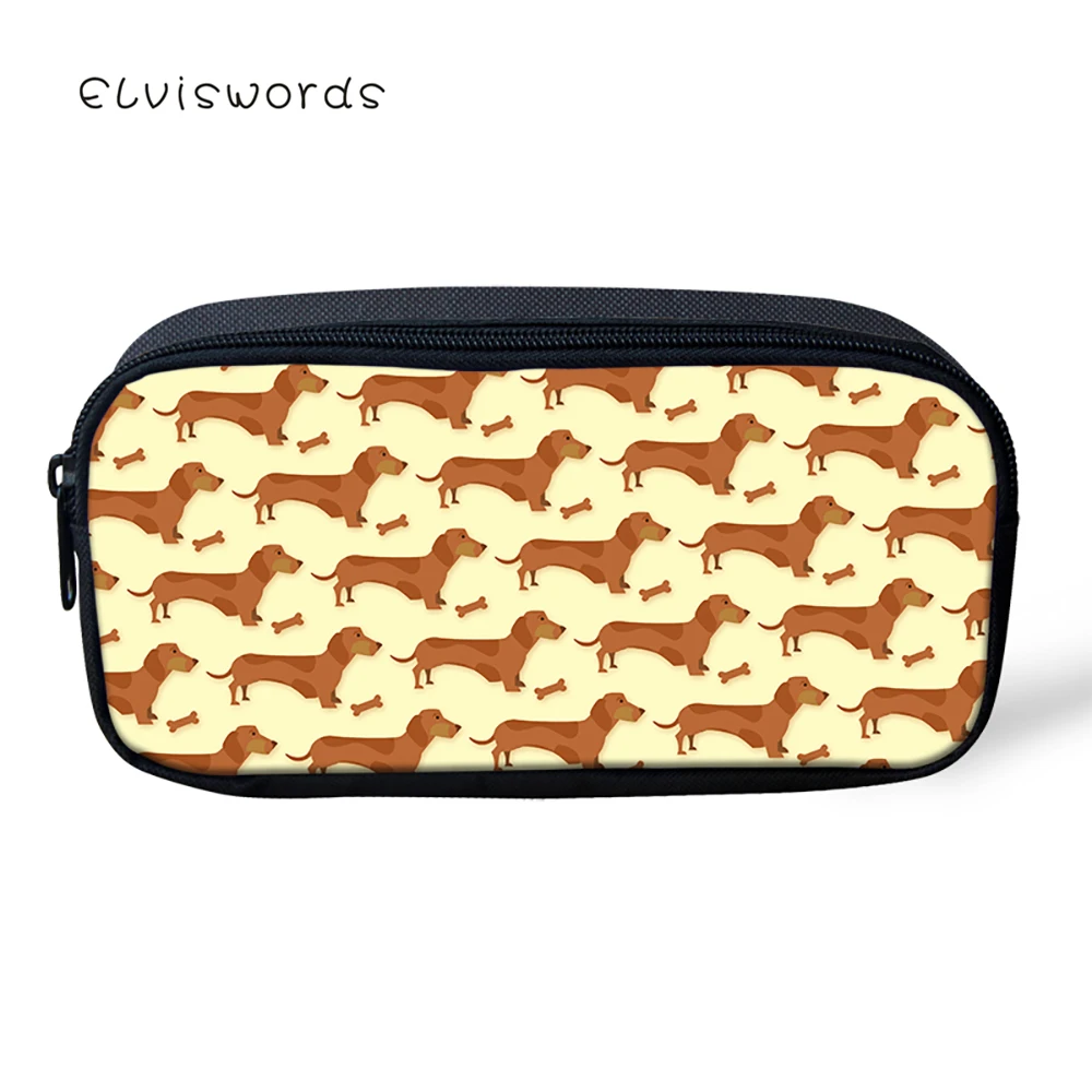 ELVISWORDS Dachshund Printed Pencil Box Cute Pencilcase Women Makeup Cases Cosmetic Bags Student Stationery School Supplies | Багаж и