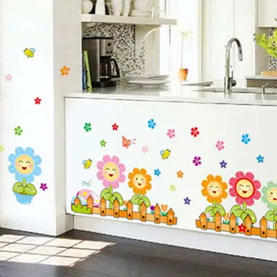 Подсолнух растения детская комната настенная наклейка детский сад украшение для