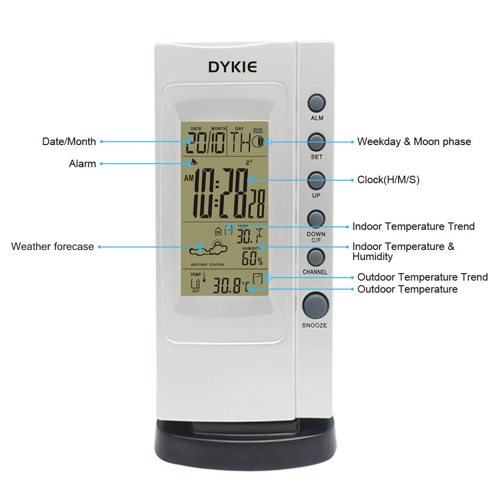 DYKIE Метеостанция беспроводной календарь цифровой Крытый термометр Открытый