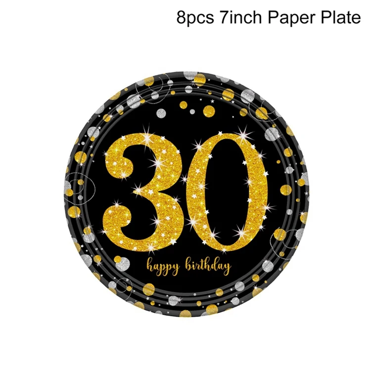 30 Paper Plate 1 Бумажные наклейки для посуды 30th 40th 50th День Рождения украшения для взрослых золотой черный день рождения 40 50 60 лет День рождения украшения - Цвет: 30 Paper Plate 1