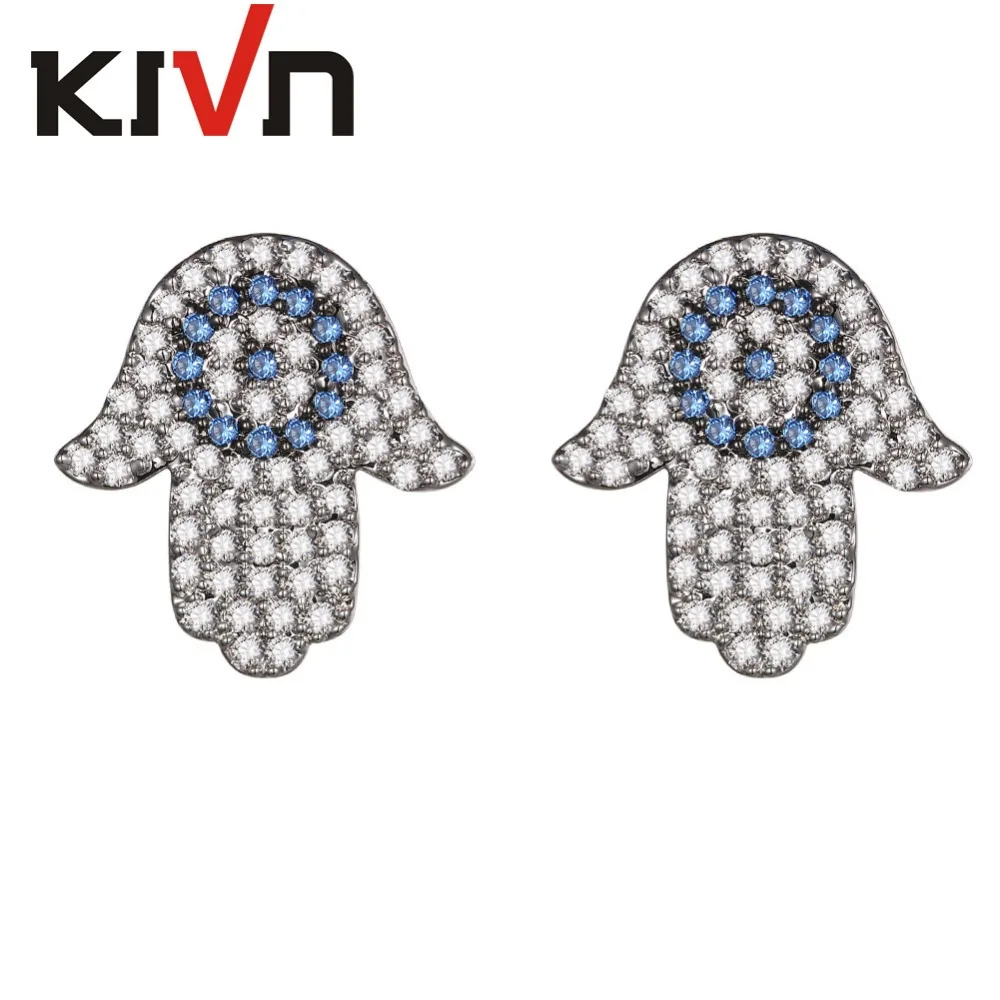 

KIVN Fashion Jewelry Pave CZ Cubic Zirconia Women Girls Hamsa Hand Blue Eye Stud Earrings Birthday Gifts 6pcs Lot Wholesale