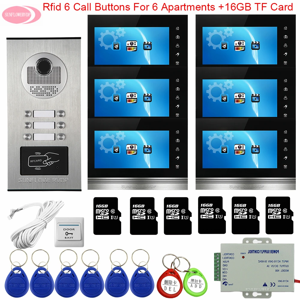 

Видеодомофон с записью + 16 ГБ TF карта 7 дюймов сенсорные кнопки контроля доступа 8 клавиш для входной двери домофон видео телефон
