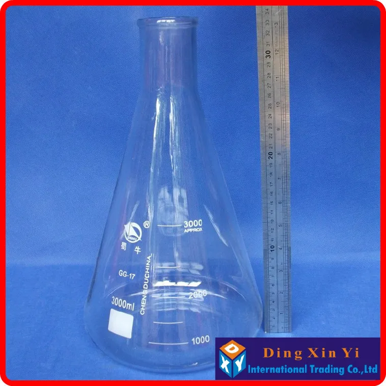 Стеклянная колба Erlenmeyer 3000 мл коническая для лабораторного использования