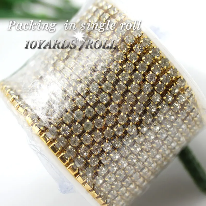 QIAO новые предложения кристалл горный хрусталь DIY Красота SS12 10 ярдов/рулон 3 мм модные аксессуары прозрачная близкая цепь страз в оправе