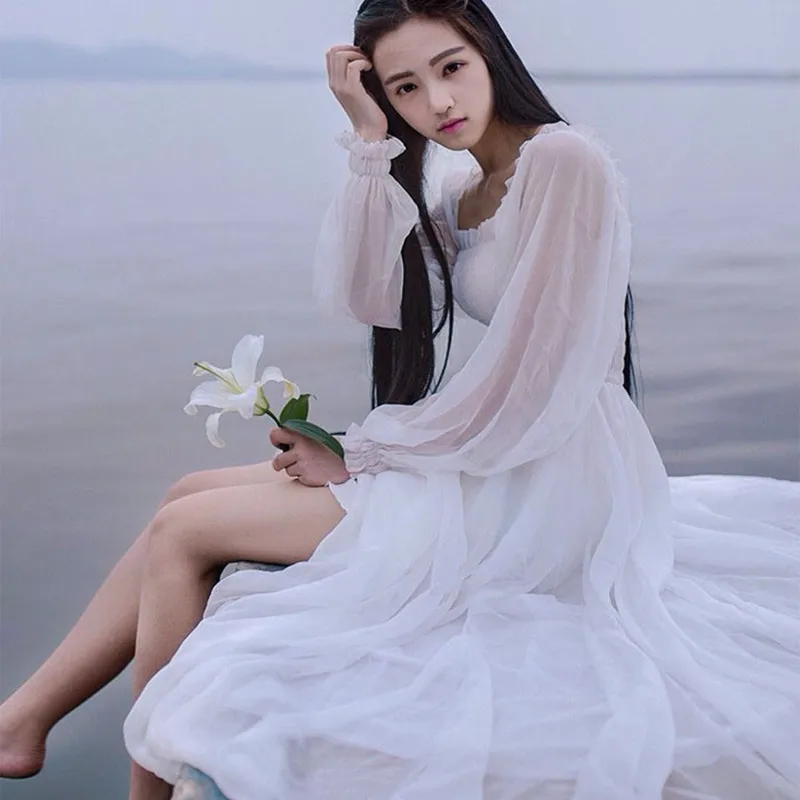 2019 Для женщин Летнее богемное пляжное шифоновое платье Mori Girl Королевский