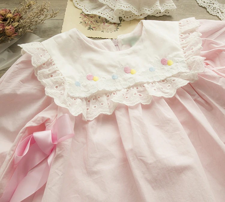 Милое весеннее платье для маленьких девочек винтажное испанское розовое 100%