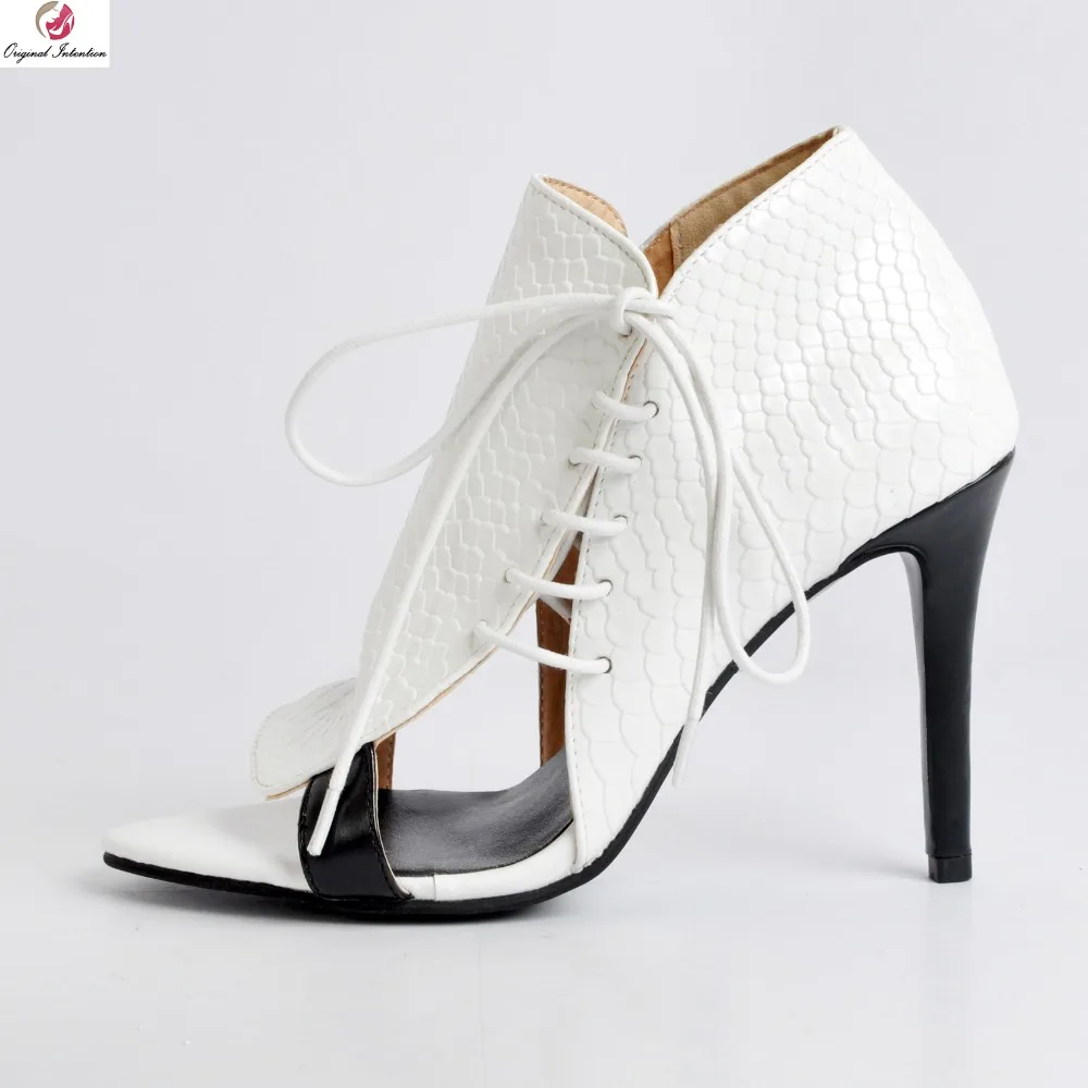 

Original Intention Stylish Women Ankle Boots Peep Toe Thin High Heels Spring/Autumn Boots White Shoes Woman Plus US Size 4-15