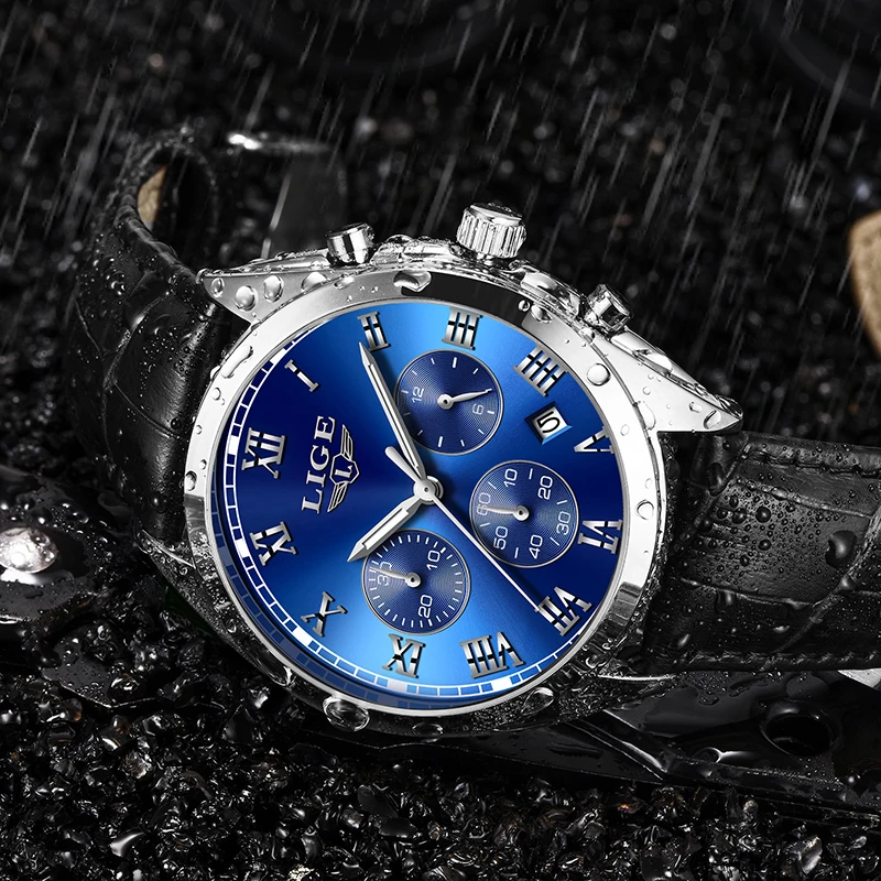 Часы наручные LIGE Мужские кварцевые с хронографом брендовые Роскошные Модные