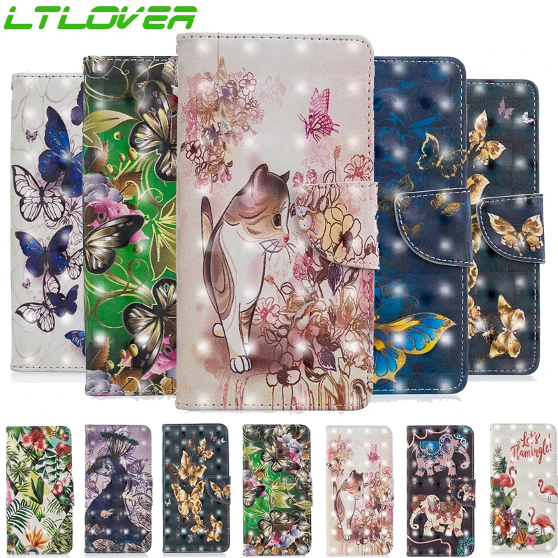 Новый милый 3D Фламинго цветок бабочка Павлин pu кожаный чехол для huawei P10 P20 Lite Pro