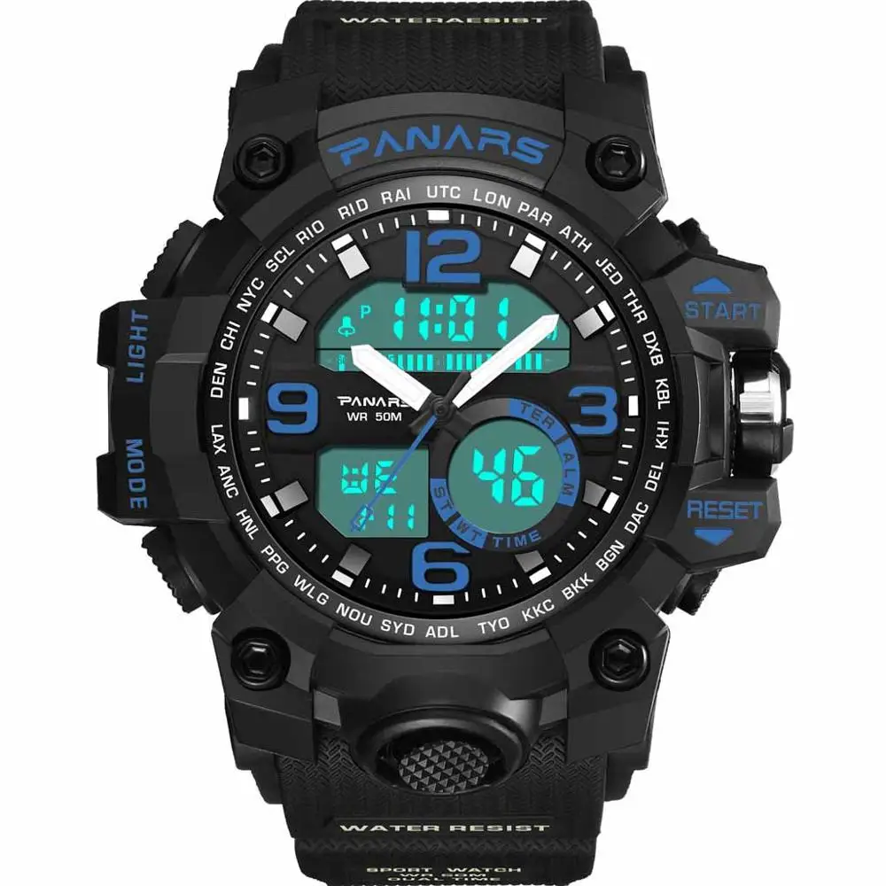 Blue PANARS Мужские Цифровые часы военные армейские часы G стиль Роскошные S бренд шок 50 м водонепроницаемые спортивные водонепроницаемые наручные часы G50 - Цвет: Blue