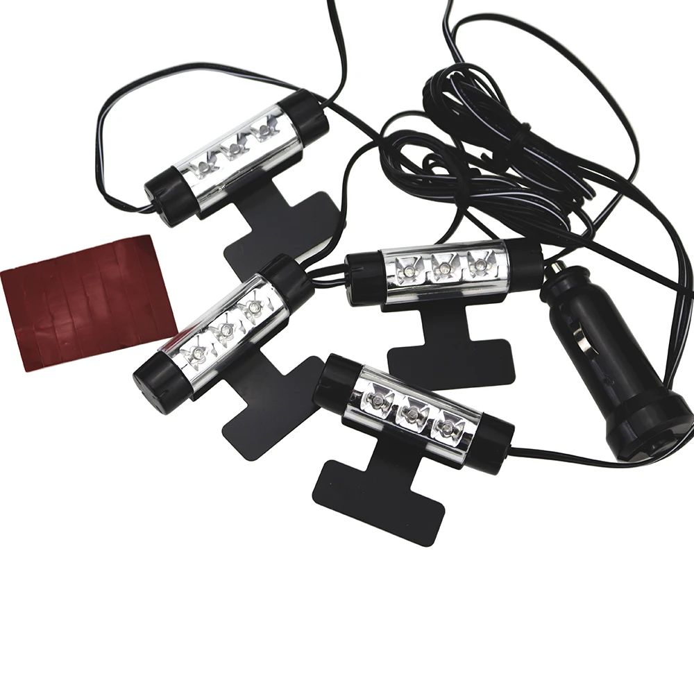 Leadtops 4x 3LED интерьер автомобиля декоративный свет атмосфера огни Подсветка салона стопы Лампы для мотоциклов 4in1 12 В светодиодные Glow Синяя лампа AF