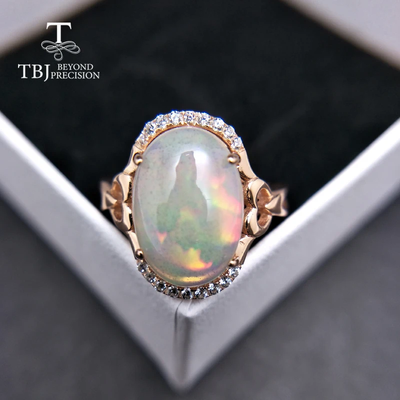 TBJ, Uniqu натуральный большой Эфиопский Опал Овальный 10*14 мм 5ct up опал женское кольцо из стерлингового серебра 925 пробы, хорошее ювелирное изделие для женщин в подарок