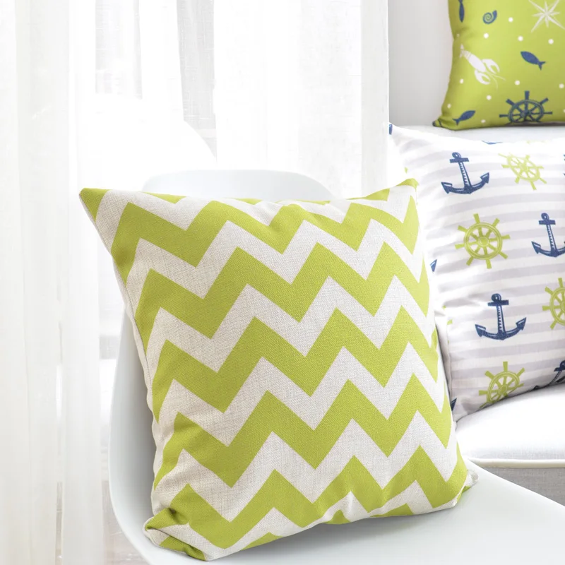 Wholesales Linen Pillow Cover Mediterranean Chervron Anchor Navy Stripe Geometric Home Decorative Case 45x45cm/30x50cm | Дом и сад