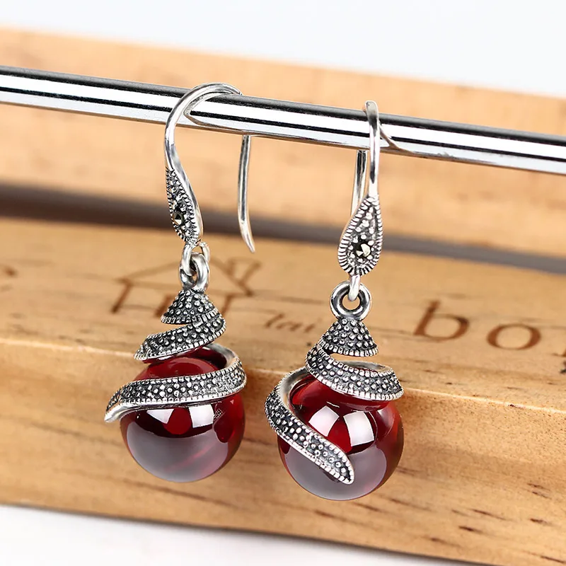 Женские серьги из серебра 100% пробы с гранатом|Серьги-подвески| |